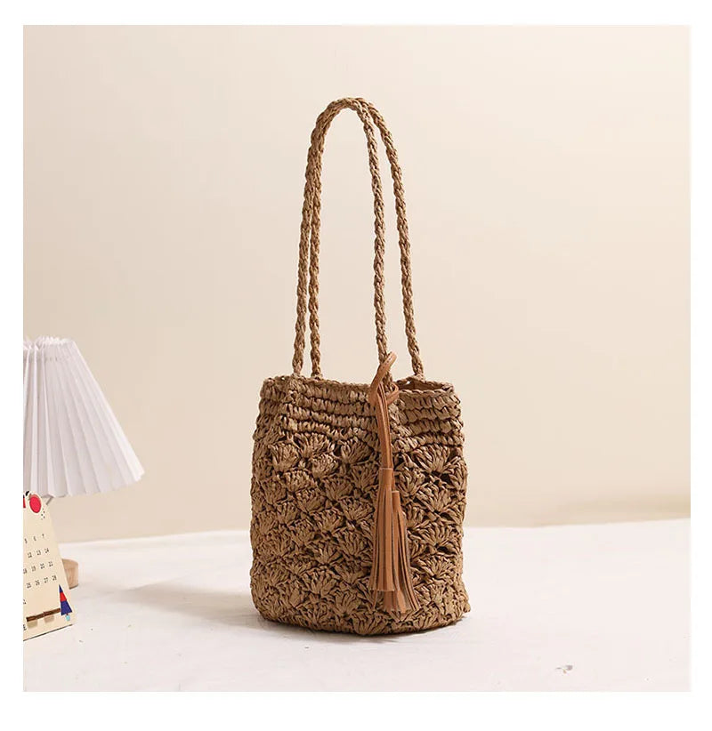 Straw Tassel Shoulder Bags Vacation Beach Bags Boho Travel Tote