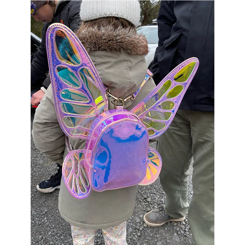 Mini Backpack Butterfly Wings Daypack Holographic Leather