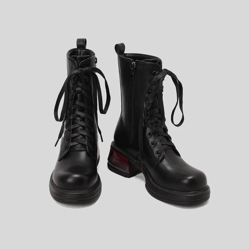 Wildflower Embroidery Lace Up Ankle Boots Black Platform Chunky Heels Large Sizes