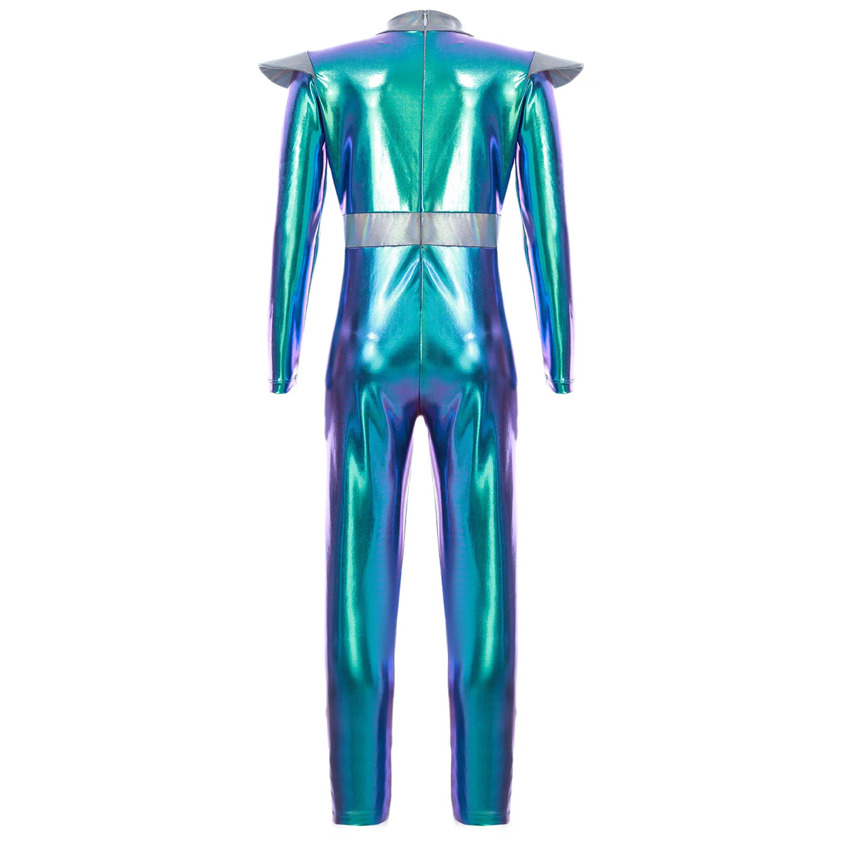 Girls Boys Alien Costume Shiny Metallic Full Body Suit Space Astronaut Robot Halloween Dress Up