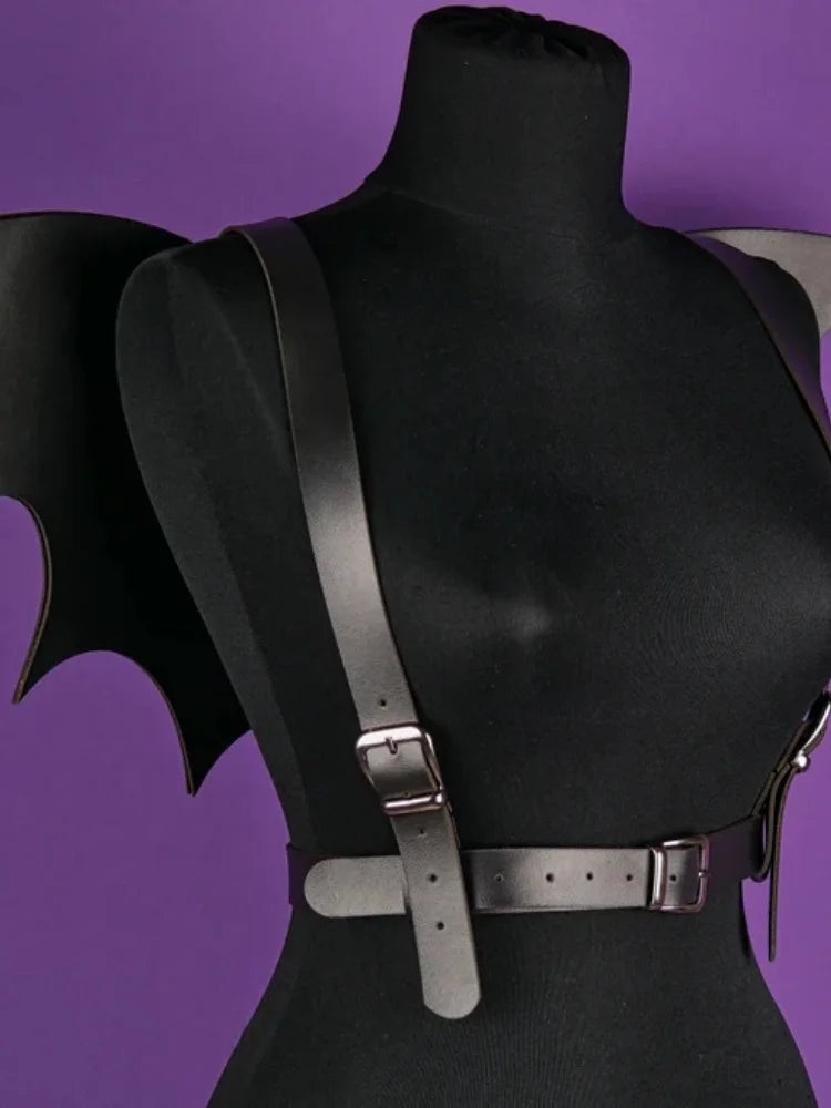 Black Angel Rivet Wings Leather Harness Festival Wear