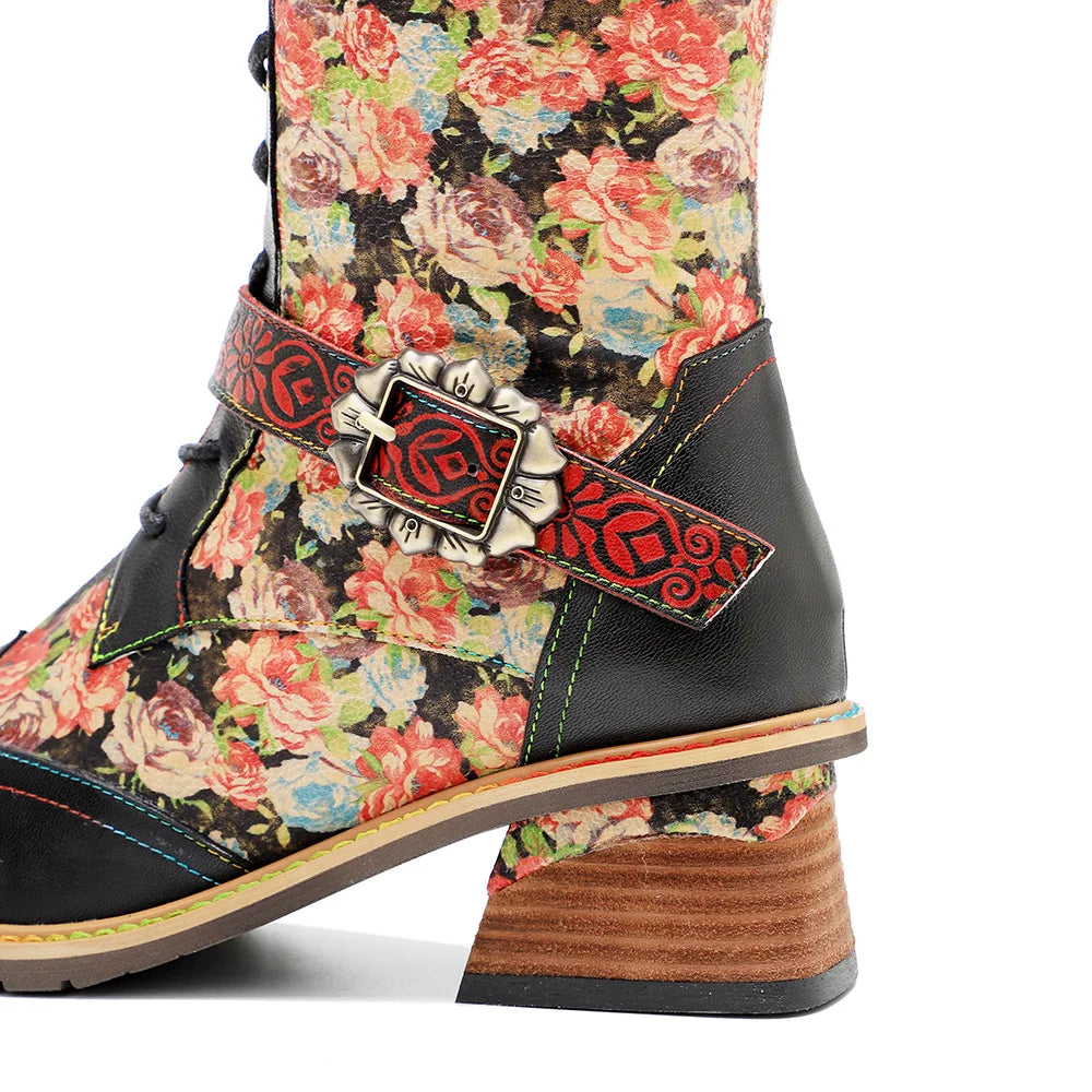 Maybelle's Genuine Leather Floral Lace Up Boots