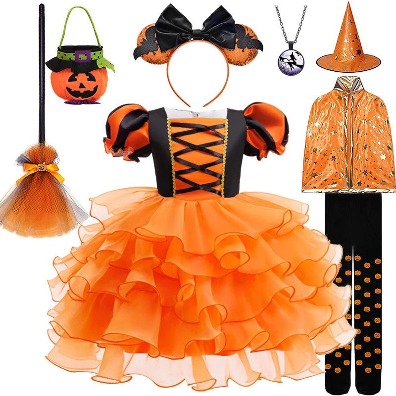 Orange Witch Halloween Cosplay Tiered Cake Dress