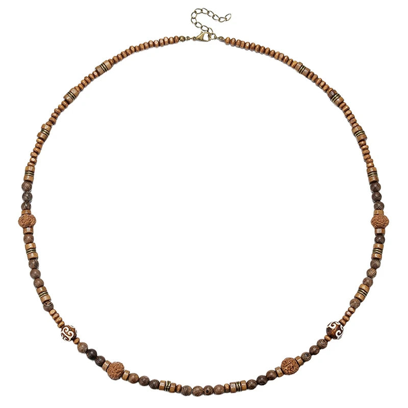 Bohemian Vintage Style Men's Wooden Bead Necklace