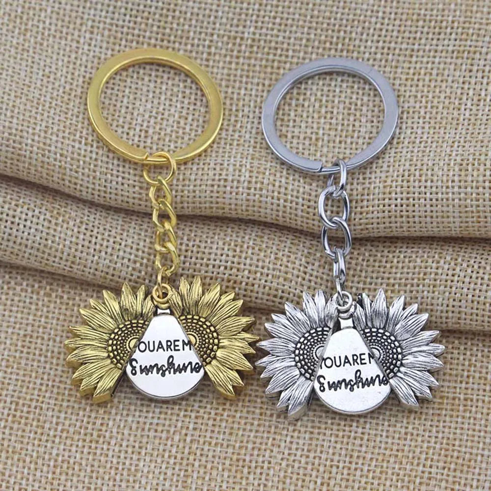 You Are My Sunshine Keyring Open Locket Sunflower Pendant