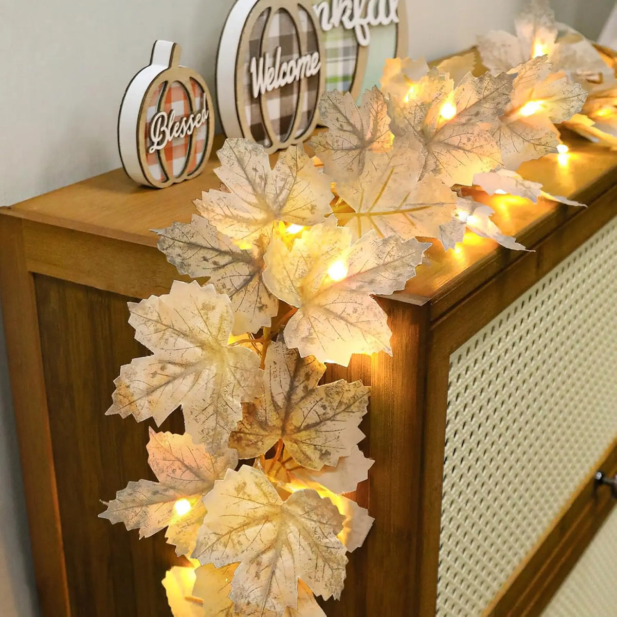 2 Pack Fall Maple Leaves Garland with Lights