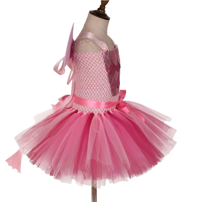 Girls Pink Dragon Halloween Costume with Ears and Tail
