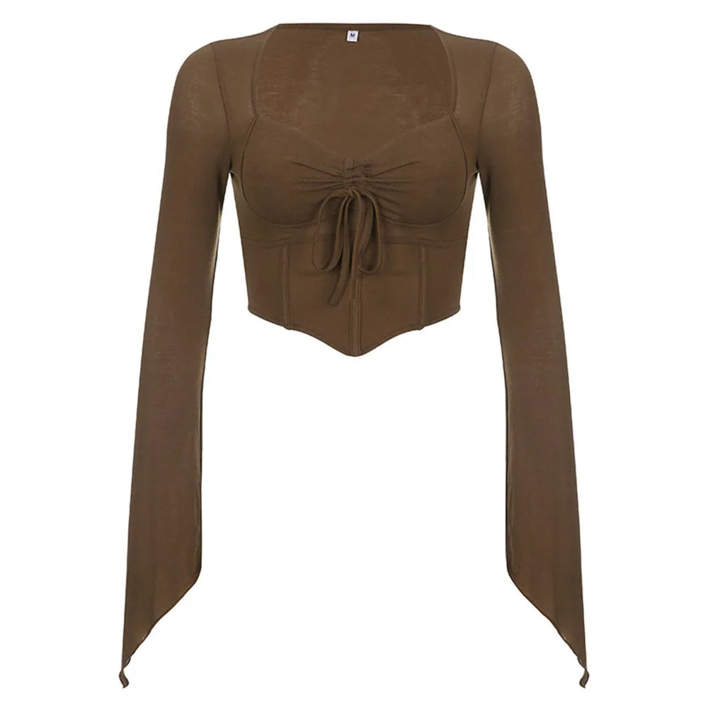 Y2k Dark Green Long Sleeved Ruffle Top Matching Skirt Goblincore