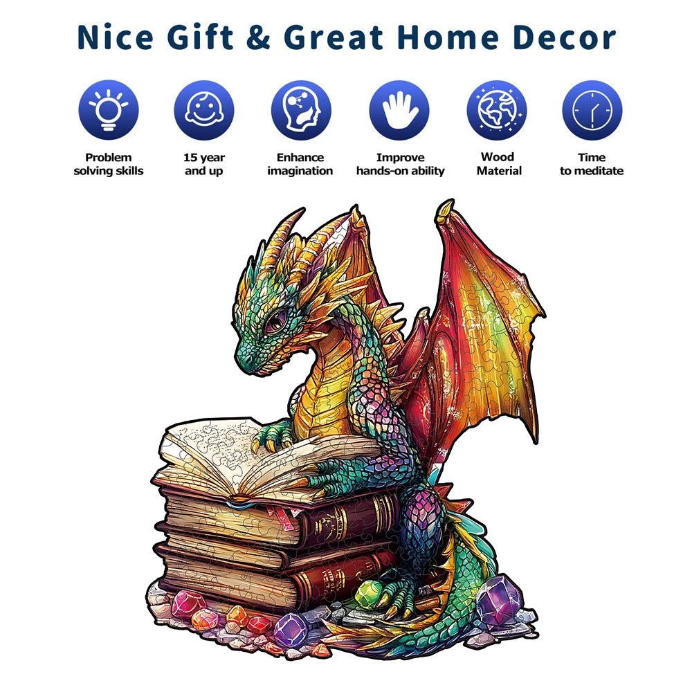 Magic Book Dragon Unique Shape Wooden Jigsaw Puzzles