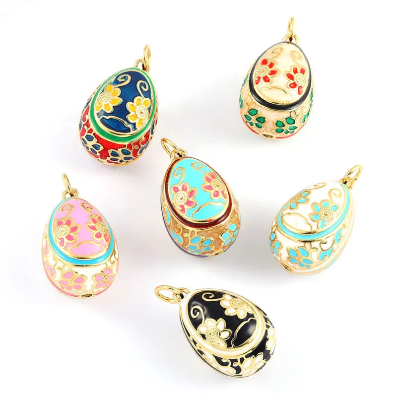 Enamel Easter Egg Pendants 18K Gold Plated Charms For DIY Earrings Necklaces Jewellery Making