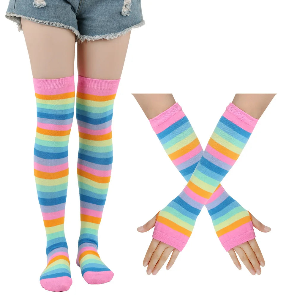 Rainbow Brite Striped Socks and Arm Warmer Gloves