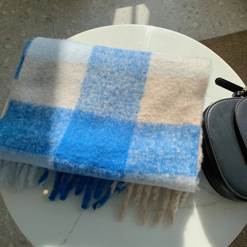 Colour Blocks Autumn Winter Plaid Scarves Imitation Cashmere Mohair