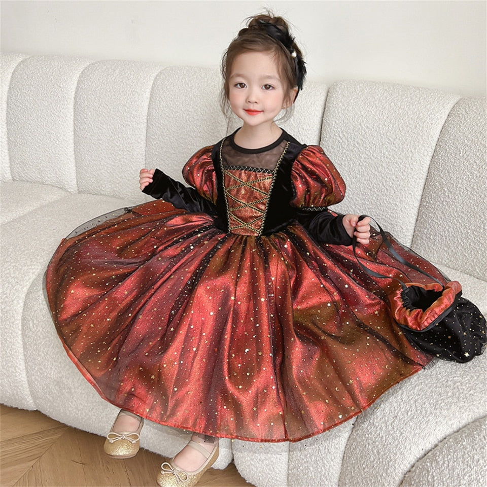Tabitha's Halloween Witch Girls Orange Costume and Accessories