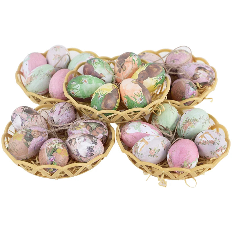 6Pcs Foam Easter Eggs Hanging Ornaments With Basket