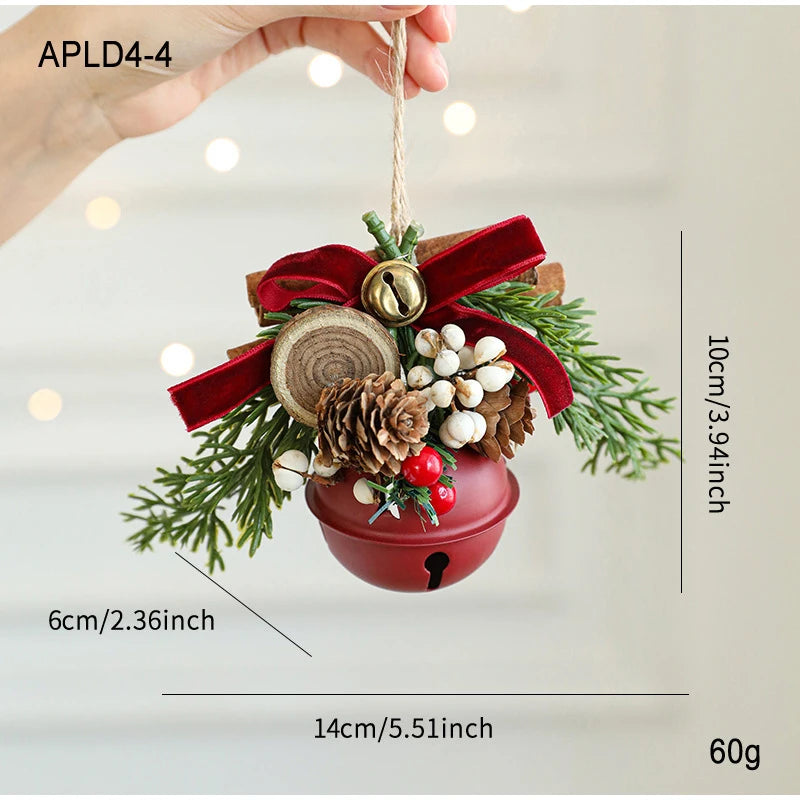 Christmas Bell Antlers Bow Pinecone Bell Christmas Hanging Decoration