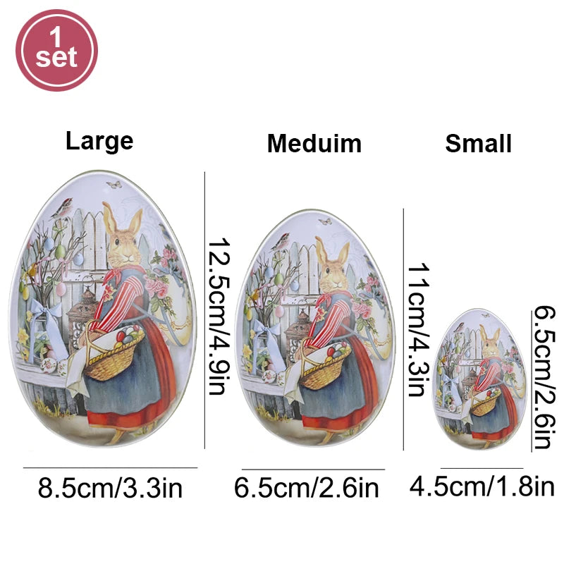 3 or 6 Large Medium Small Easter Eggs Bunny Pattern Metal Egg Shaped Candy Gift Box Easter Decoration