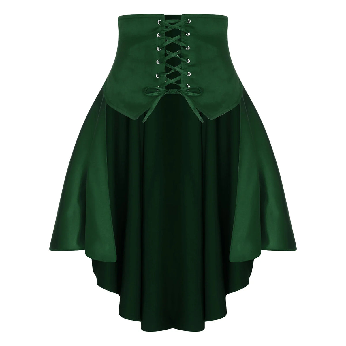 Gothic Steampunk Satiny Pirate Skirt Front Lace-up Tiered Irregular Hem Skirt Waist Belt Medieval Costume