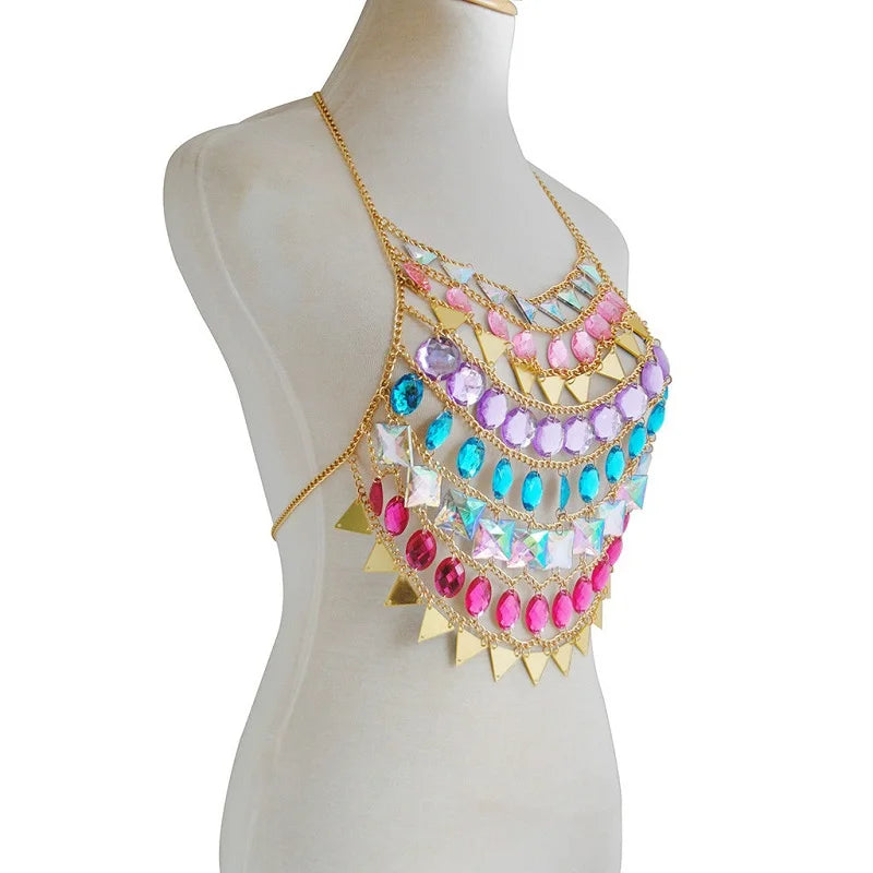 Gem Patchwork Festival Halter Tops Party Crop Top
