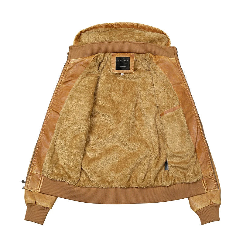 Woodsman PU Leather Jacket Cashmere Fleece Lined Hoodies