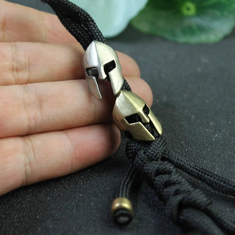 Brass Spartan Warrior Helmet Paracord Beads Lanyard Dreadlock Beard Bead
