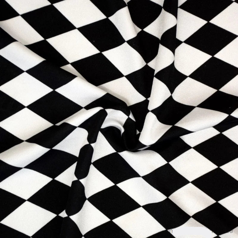 Black White Argyle Print Long Sleeve Bodysuit Retro Cosplay High Neck Swimsuit Music Club Party Performance Costume
