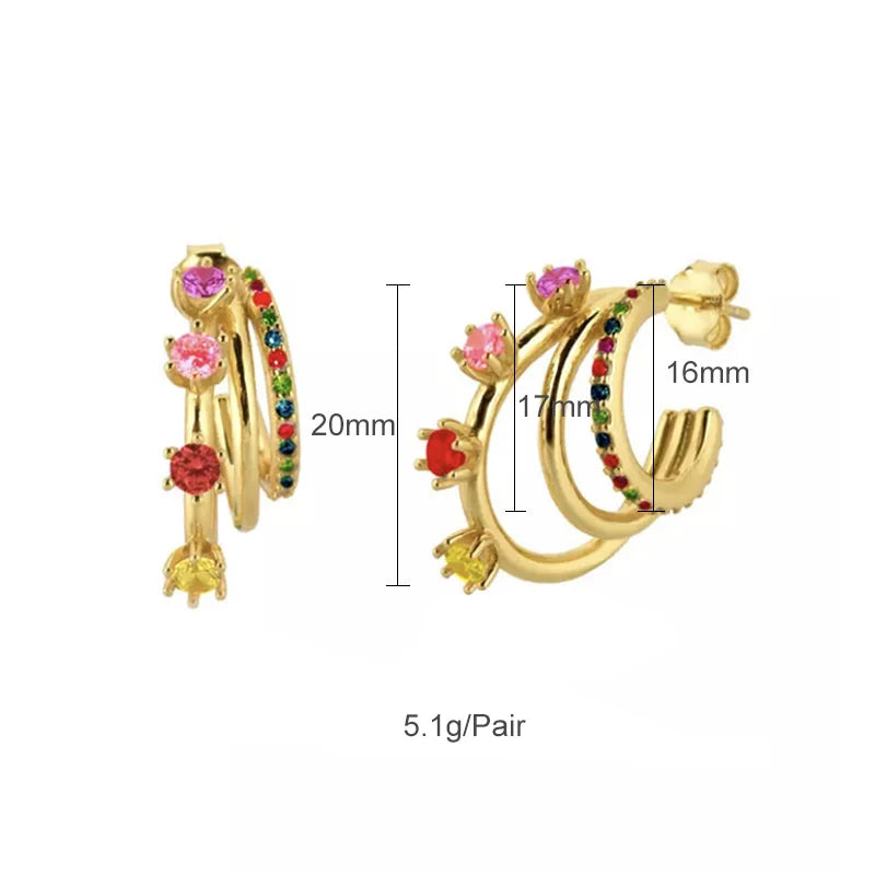 Colourful Zircon Gold Stud Earrings Mix'n'Match