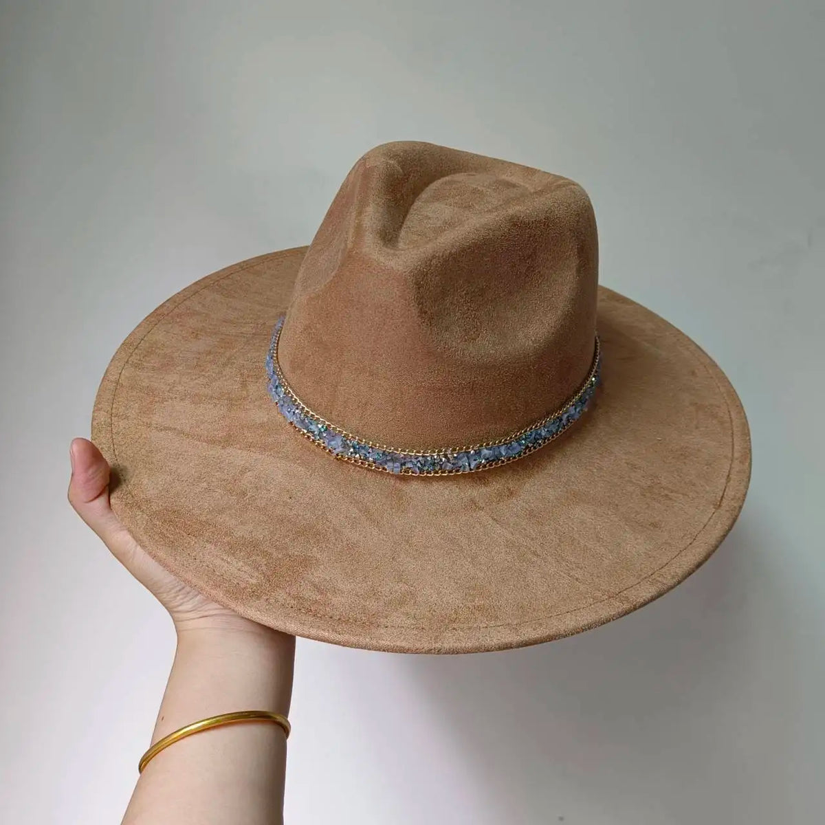 Faux Suede 10cm Wide Brim Fedora Hats