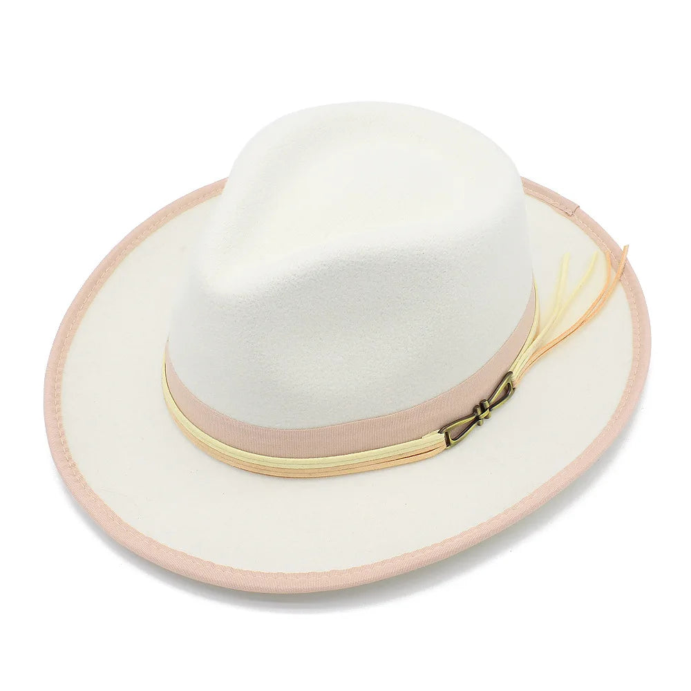 Bowknot Feather Belt Fedora Hats Unisex