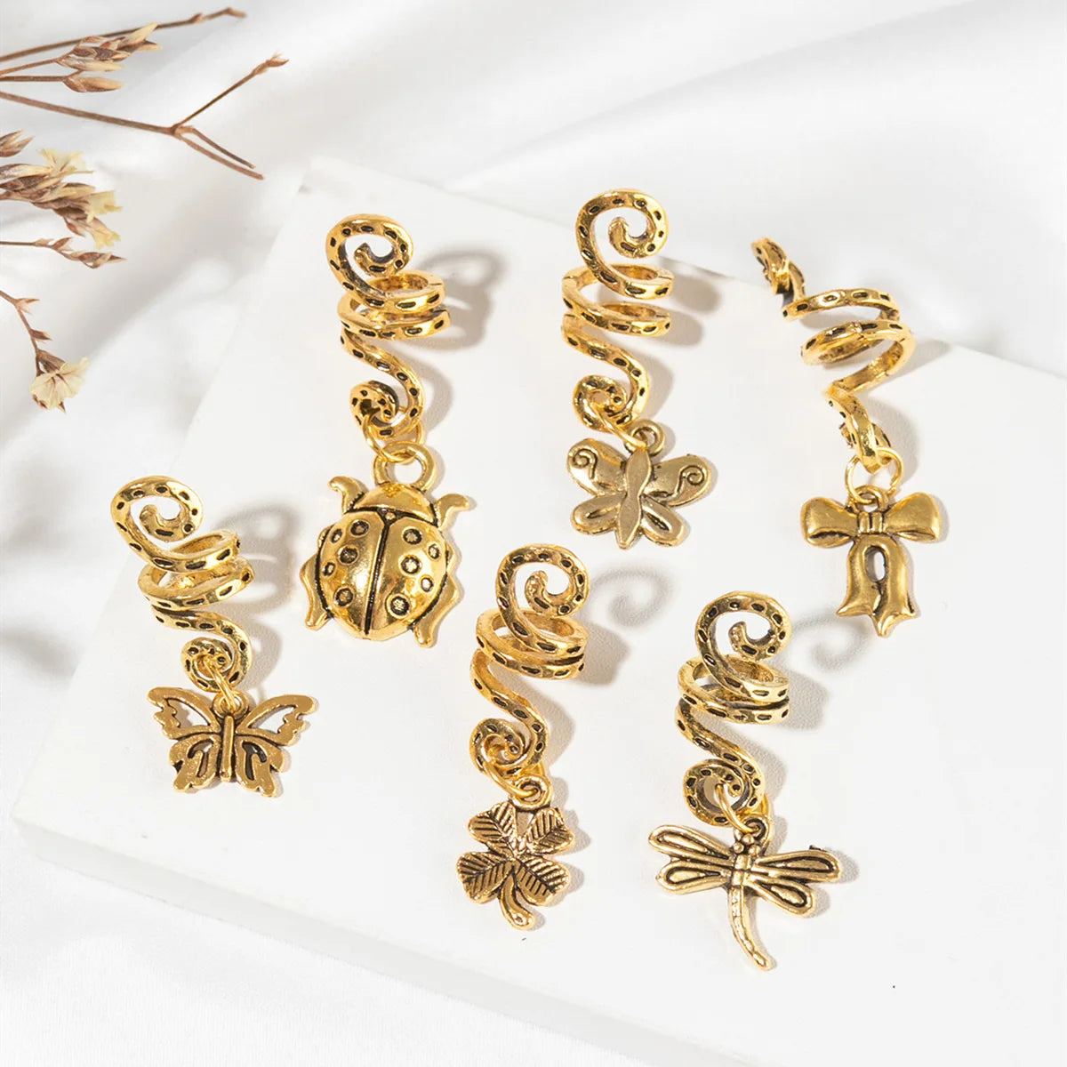 6pcs/set Gold Hair Braid Rings Dreadlock Beads Cuff Clips