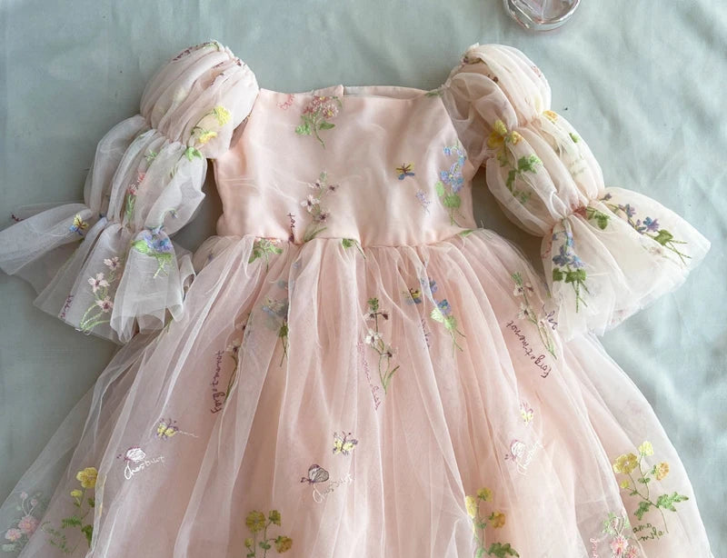 Fairy Faith's Baby Toddler Girls Birthday Dress Embroidered Butterfly Flower Girls Dress