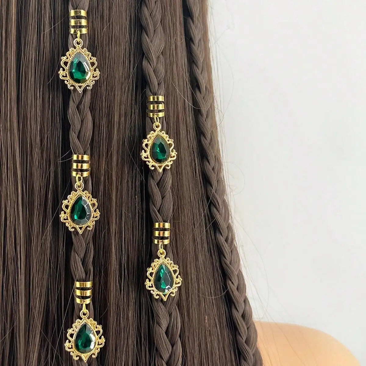 5pcs Braid Clips Filigree Alloy Inlaid Rhinestone Teardrop Pendant Hair Accessories