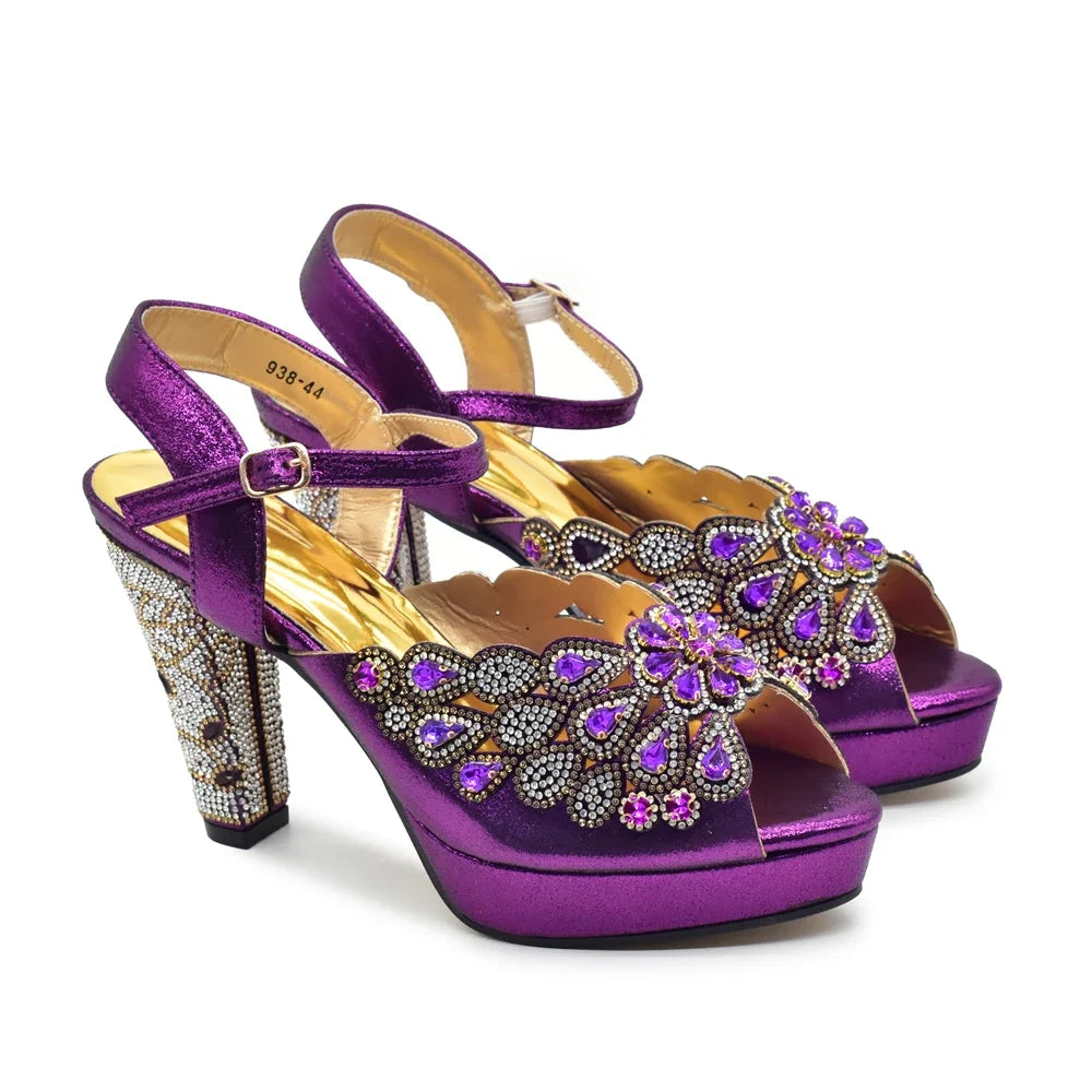 Peacock Party Shoes Wedding Peep Toe Pumps with Rhinestone