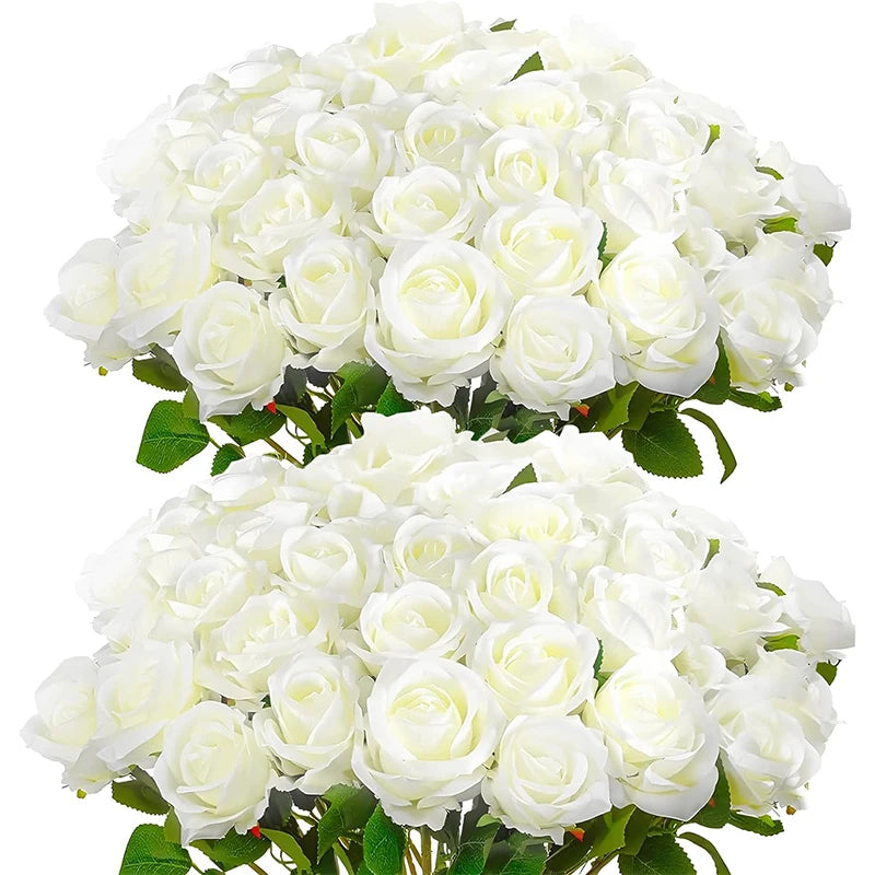 50 Pcs Velvet Roses Artificial Flowers Real Touch Fake Roses Valentine's DIY Wedding Bouquet Home Decor