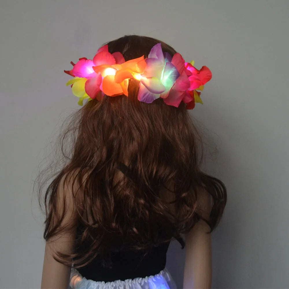 LED Light Up Hawaiian Lei Flower Crown Wreath
