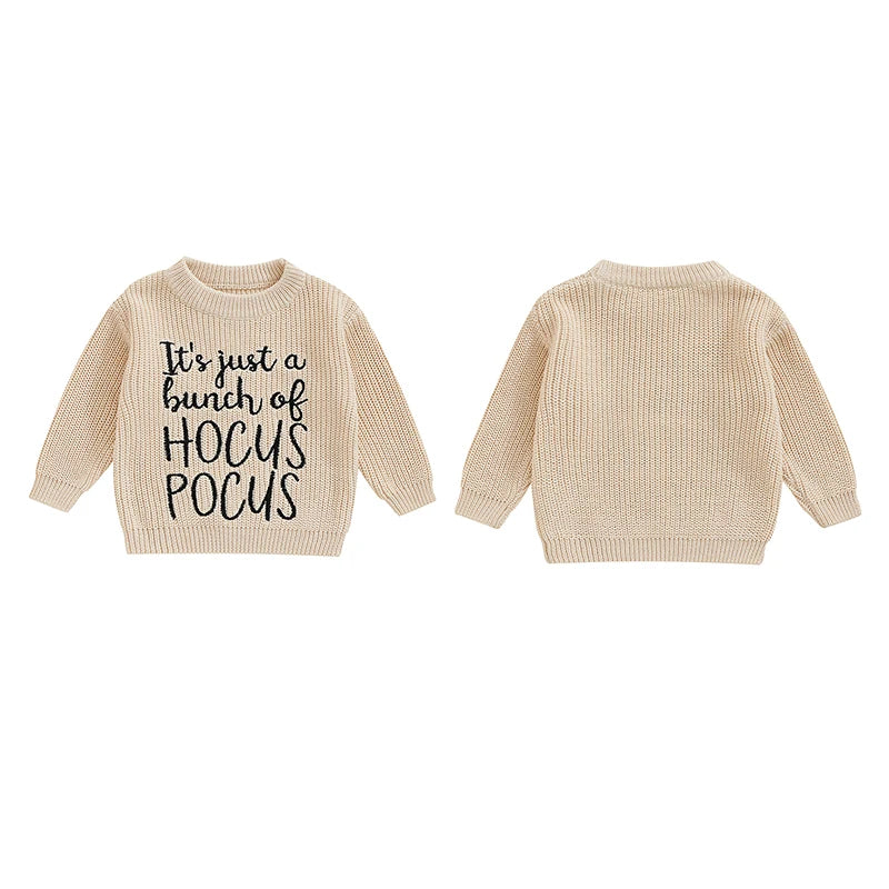 It's Just A Bunch Of Hocus Pocus Kids Baby Girls Boys Knit Sweater Embroidered Pullover 0-3T