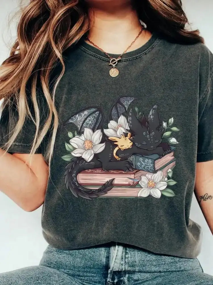 Fantasy Book Lover Dragon T-Shirt 100% Cotton
