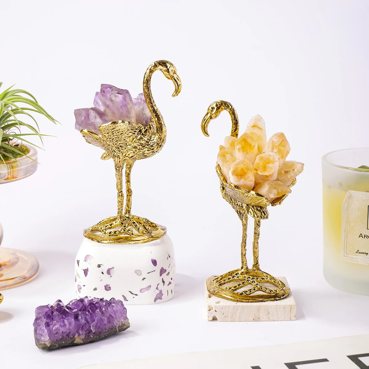 Natural Crystal Amethyst Citrine Flamingo Home Decor