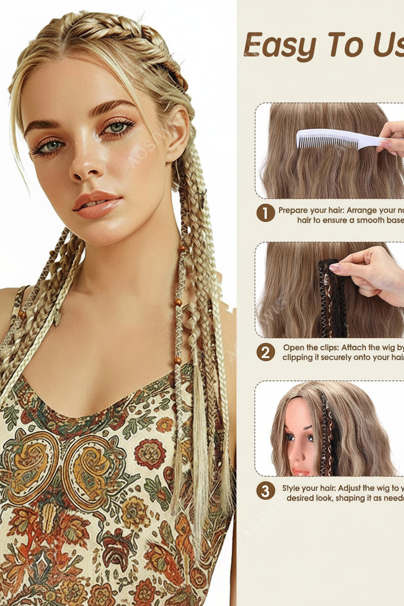 2pc Ombre Synthetic Fae Braids Hair Extensions Clip in Hairpieces