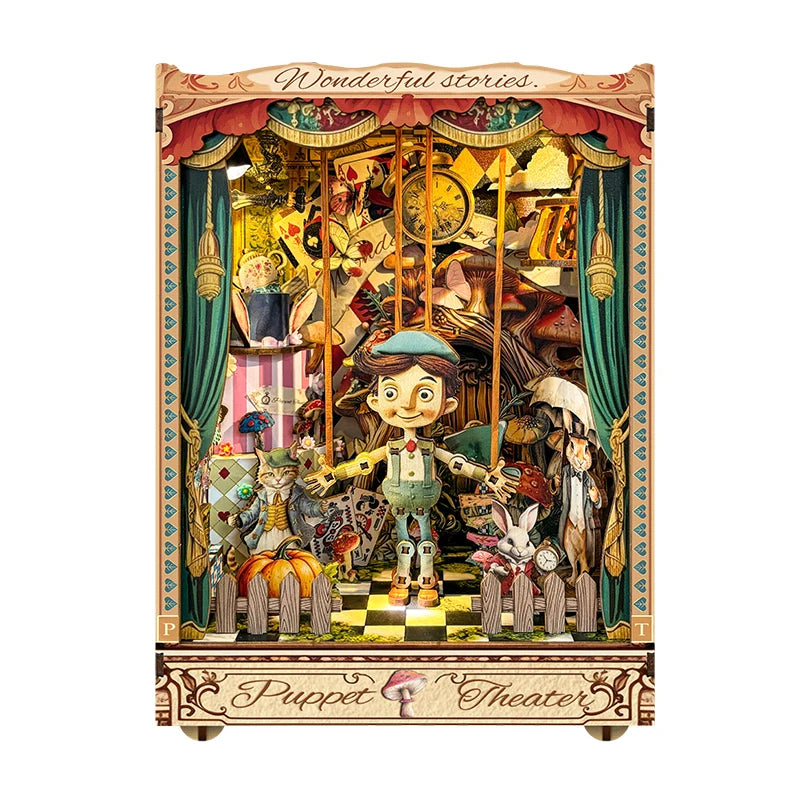 Puppet Theatre DIY Wooden Book Nook Miniatures Kits Bookshelf Decor Crafts