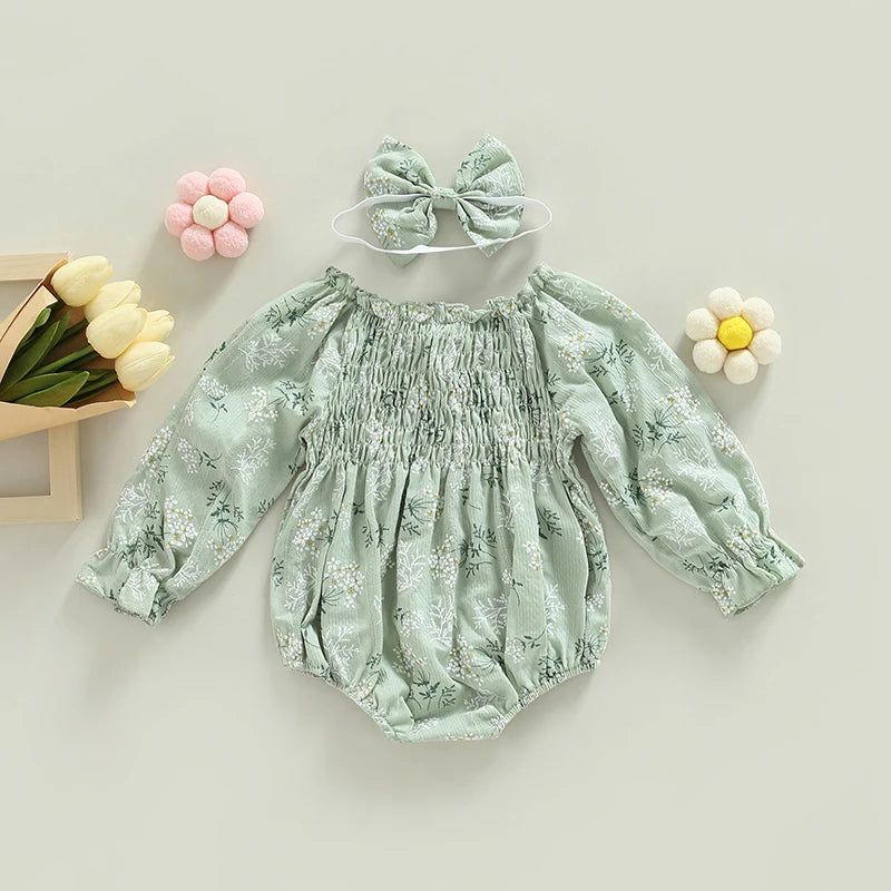 Valentines Day Easter St Patricks Christmas Baby Girls Heart Print Romper with Headband