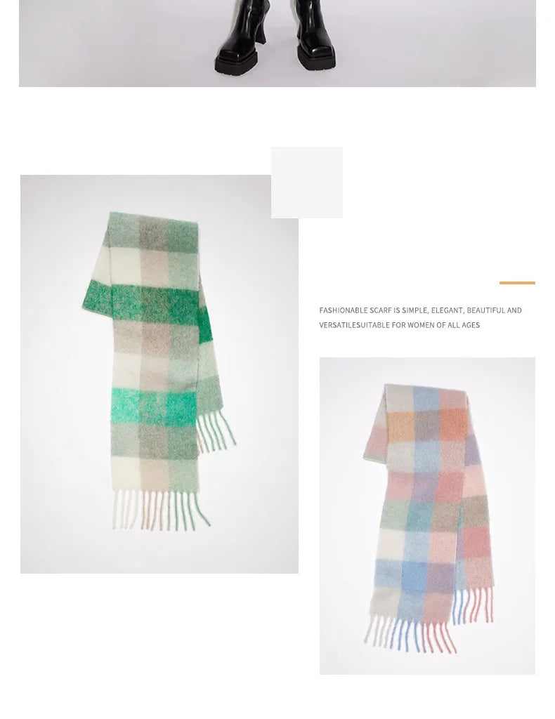 Colour Blocks Autumn Winter Plaid Scarves Imitation Cashmere Mohair