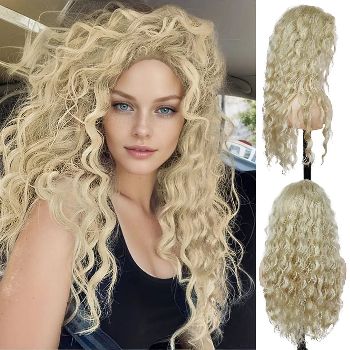 Long Curly Wig Water Wave Thick Fluffy Hair Cosplay Wigs 28 Inch