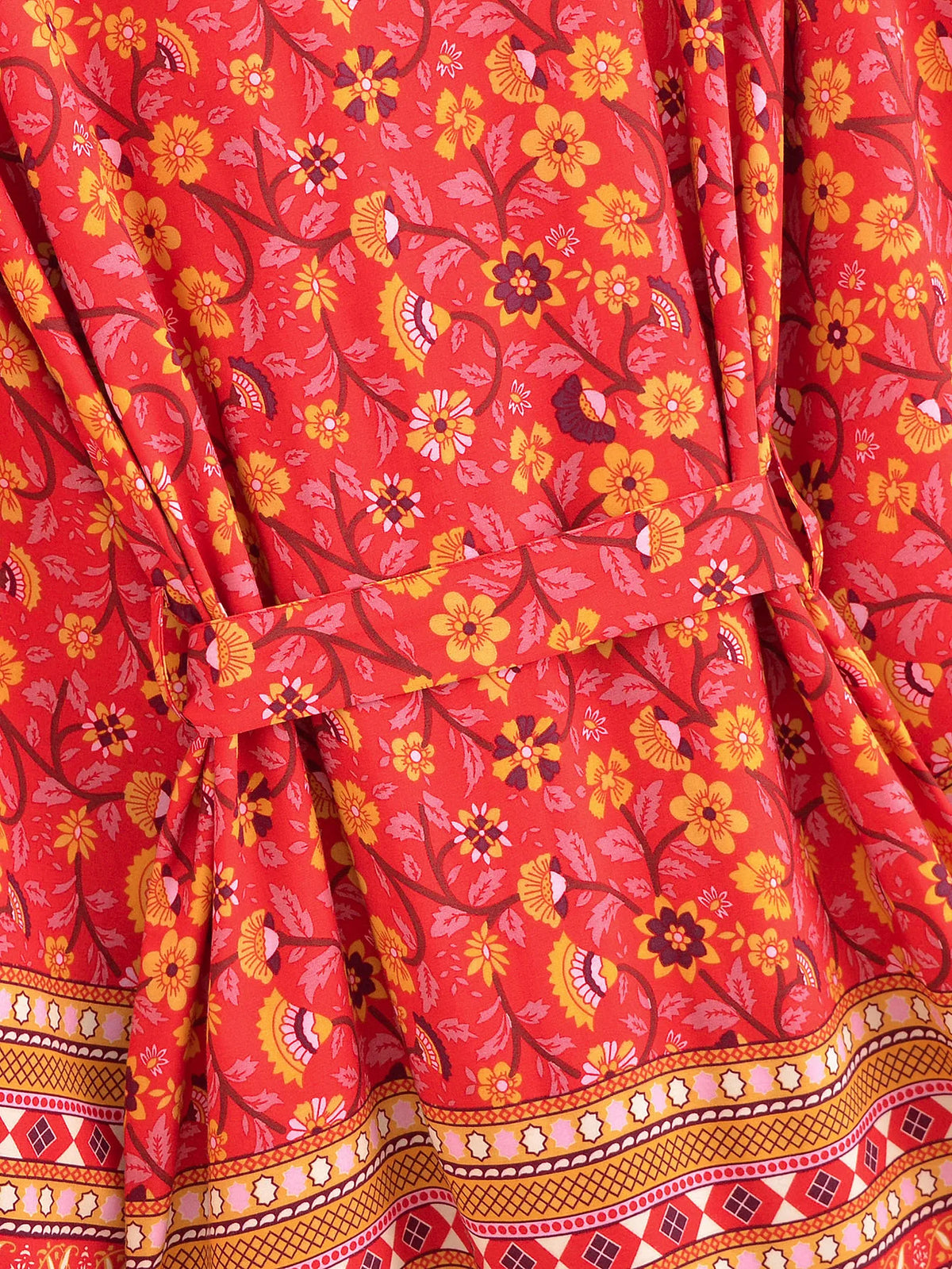Red Flower Boho Cover Up Kimono