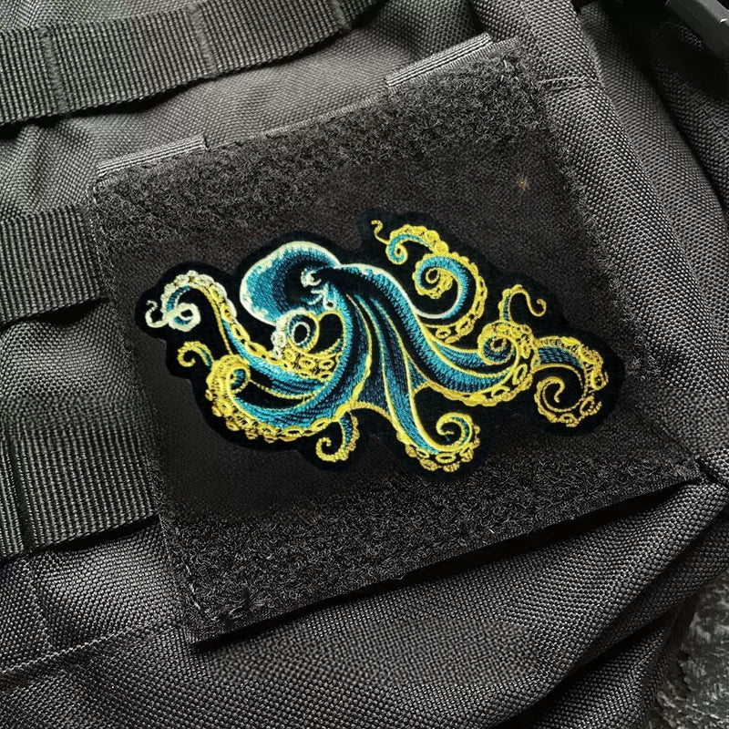 Blue Octopus Embroidery Iron-On Patch Tactical DIY Craft
