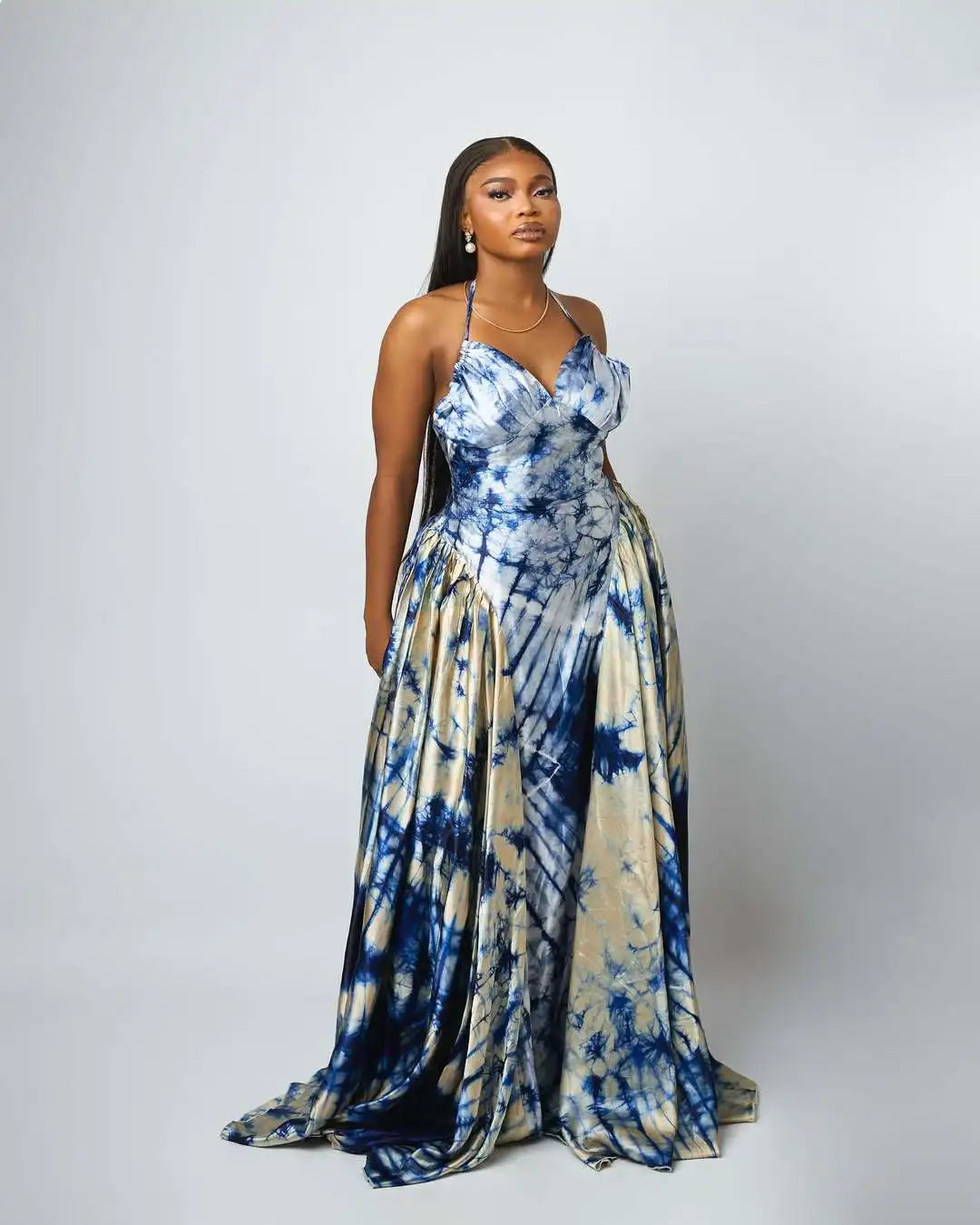 Makayla's Satin Floral Lace-up Backless Maxi Dresses