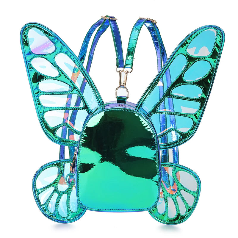 Mini Backpack Butterfly Wings Daypack Holographic Leather