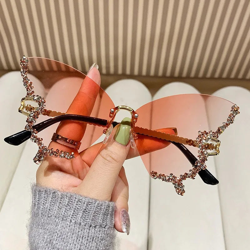 Diamond Butterfly Sunglasses Frameless Oversized Funglasses