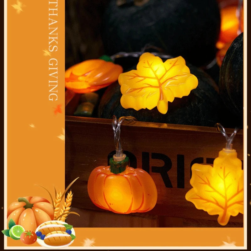 1.5/3m Halloween LED Pumpkin Nut Maple Leaf String Lights Party Decoration