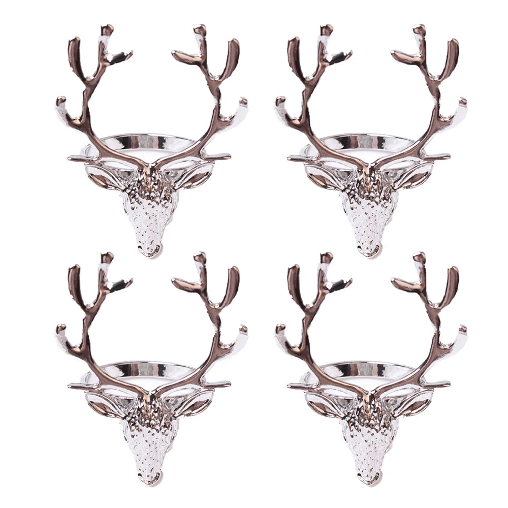 4Pcs Deer Napkin Rings Christmas Elk Head Alloy Xmas Reindeer Dining Table Decor