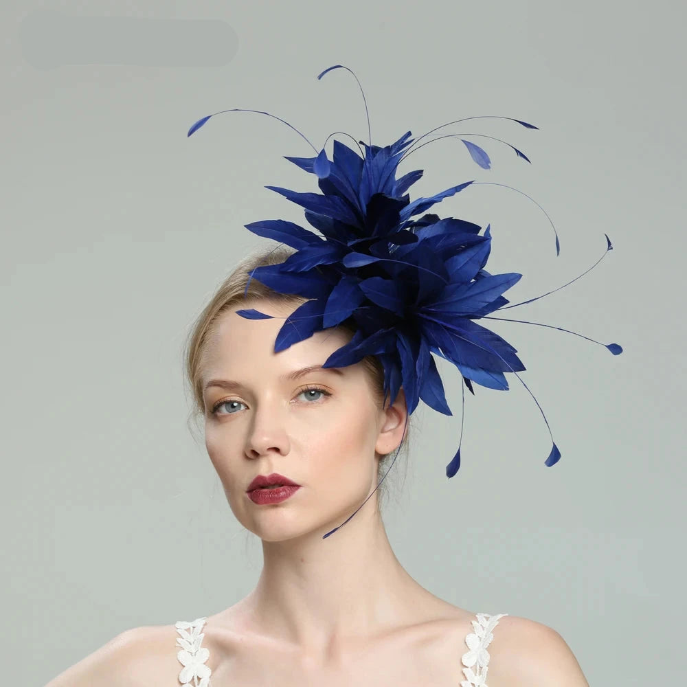 Navy Blue Feather Fascinator Spring Race Season